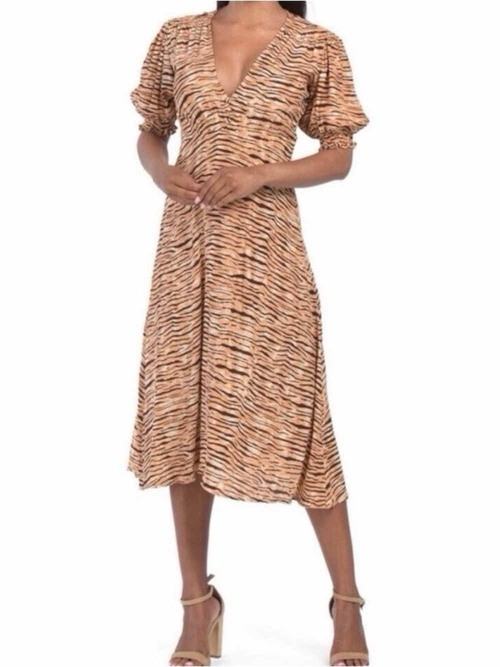 Faithfull the Brand Marie Louise Midi Dress Tiger Print - Flawed